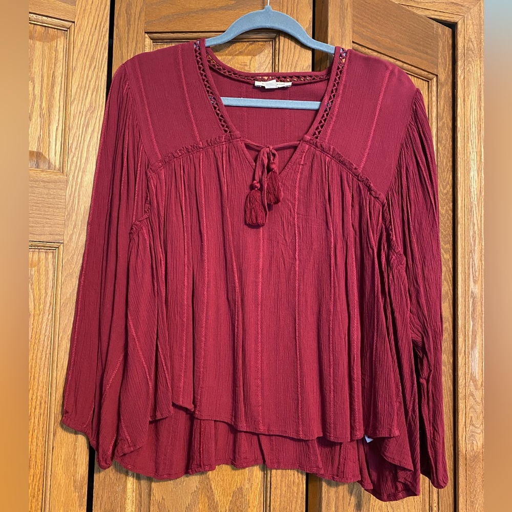 American Eagle Maroon Peasant Top